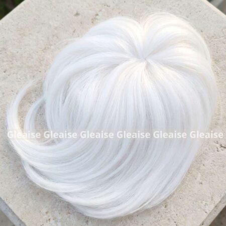 Pure White Topper with Bangs, Ice Snow Blonde Clips Hair Extensions, Comfortable & Breathable