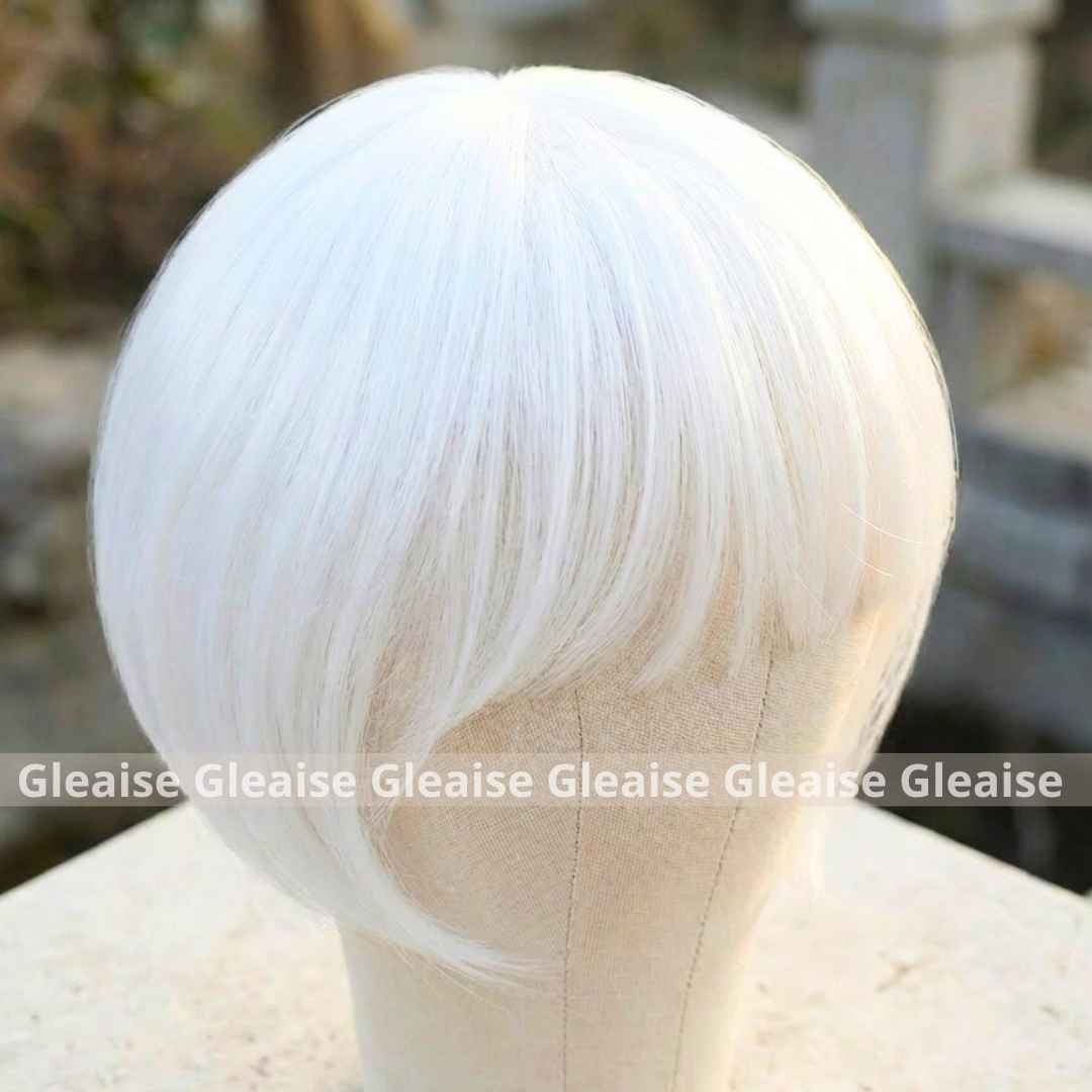 Pure White Topper with Bangs, Ice Snow Blonde Clips Hair Extensions, Comfortable & Breathable - Image 2