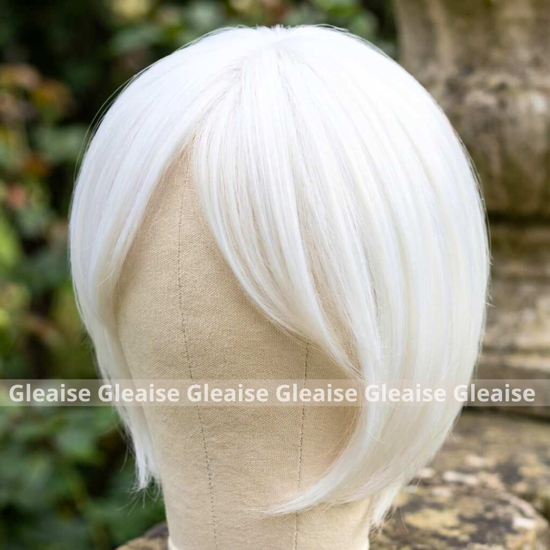Pure White Topper with Bangs, Ice Snow Blonde Clips Hair Extensions, Comfortable & Breathable - Image 5